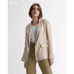 Quince 100% European Linen Blazer Large Beige Lightweight Single Button Casual